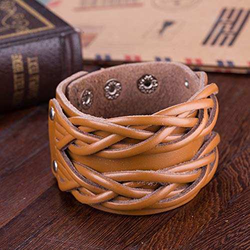Pulsera De Cuero Para Hombre, Declaración Punk Pulsera De Puño Masculino Bangle Biker Leather Charm Bracelet Para Hombres Moda Mujer Joyería Accesorios Pulsera Festival Par Don Amistad Marrón Cla