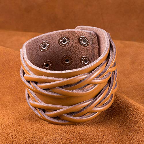 Pulsera De Cuero Para Hombre, Declaración Punk Pulsera De Puño Masculino Bangle Biker Leather Charm Bracelet Para Hombres Moda Mujer Joyería Accesorios Pulsera Festival Par Don Amistad Marrón Cla