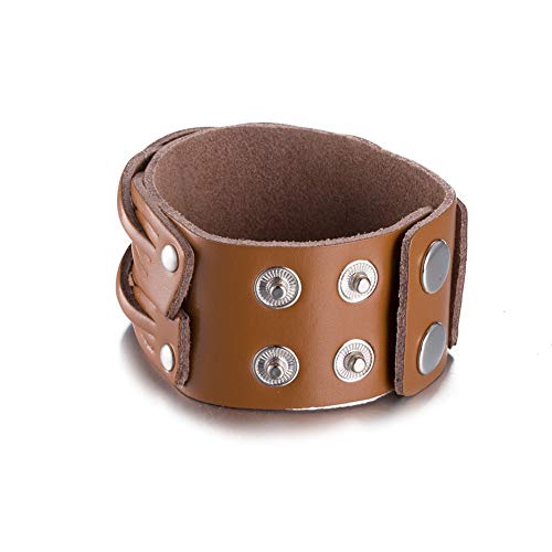 Pulsera De Cuero Para Hombre, Declaración Punk Pulsera De Puño Masculino Bangle Biker Leather Charm Bracelet Para Hombres Moda Mujer Joyería Accesorios Pulsera Festival Par Don Amistad Marrón Cla