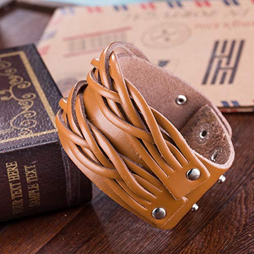 Pulsera De Cuero Para Hombre, Declaración Punk Pulsera De Puño Masculino Bangle Biker Leather Charm Bracelet Para Hombres Moda Mujer Joyería Accesorios Pulsera Festival Par Don Amistad Marrón Cla