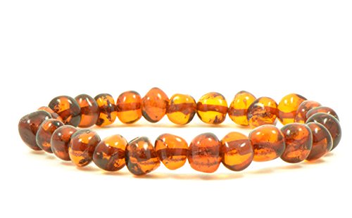 Pulsera genuina de ámbar báltico para adultos con banda elástica de 18 cm