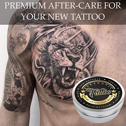 Puraganic Hemp Tattoo Aftercare Balm Crema Calmante Post Tatuaje de Cáñamo | 100% Natural sin Parabenos, ni Petrolatos - Antibacterial, Anti Cracking, Antiinflamatorio, Revitalizante. LATA GRANDE 60ml