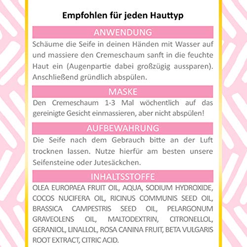 Puremetics - Jabón para el cuidado facial "Wildrose" | 100% natural, vegano y sin plástico | Jabón natural facial a mano | Jabón reafirmante para piel sensible y seca