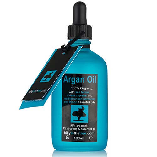 Puro aceite de argán con mar Hinojo, Riviera Cypress, Mediterráneo bergamota y limón aceites esenciales. 100% orgánico. 100 ml. Para Cara, Cuerpo y Cabello.