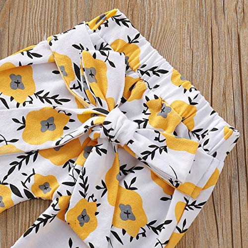 puseky Baby Little Miss Sassy Pants Conjunto de Ropa de Manga Larga con Volantes y Pantalones Florales - Amarillo - 6-12 Meses
