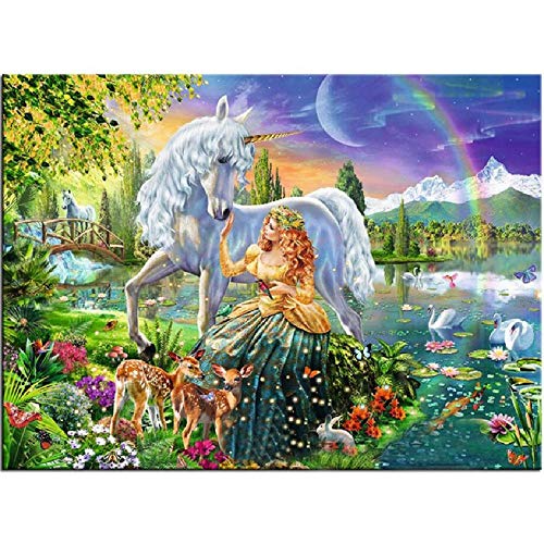 Puzzles de Madera 1000 Piezas Rompecabezas Clásico, Ilustración De Unicornio De Niña Alicia, Trick Toy Gift para Niños y Adultos Challenge