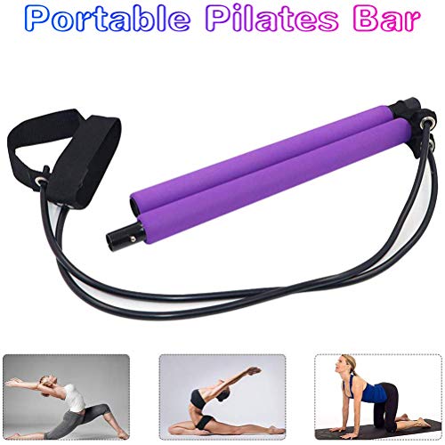 Pywee Kit de Barra de Pilates portátil con Banda de Resistencia, para Yoga, Pilates, Bares, con Correa para los pies, Entrenamiento Corporal, Barra de Entrenamiento