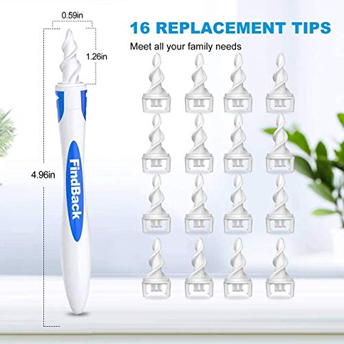 Q-Grips Limpia Oídos,Kit Limpiador para Oídos,Limpiador de Cera de Oídos con Punta Suave en Espiral y 16 Puntas Remplazables de Silicona lavables para la Higiene de Toda la Fam