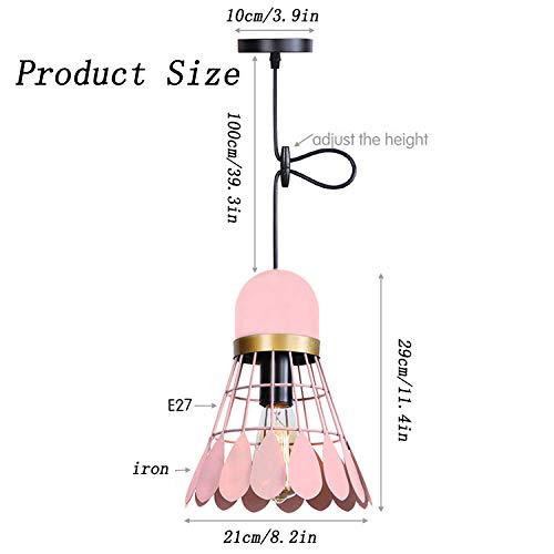 QB American Simple Hierro Forjado Solo Cabeza araña Personalidad Creativo Color bádminton araña E27 Fuente de luz Altura Ajustable Dormitorio Restaurante Hotel,Rosado,S