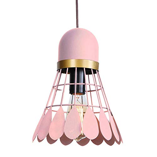 QB American Simple Hierro Forjado Solo Cabeza araña Personalidad Creativo Color bádminton araña E27 Fuente de luz Altura Ajustable Dormitorio Restaurante Hotel,Rosado,S