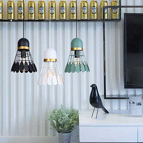 QB American Simple Hierro Forjado Solo Cabeza araña Personalidad Creativo Color bádminton araña E27 Fuente de luz Altura Ajustable Dormitorio Restaurante Hotel,Rosado,S