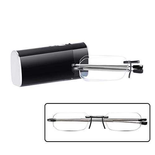 QDM Gafas de Lectura Plegables Gafas de Bloqueo de Luz Azul Elegante Diseño Plegable Sin Montura con Estuche de Espejo Portátil Gafas Anti Fatiga Ocular