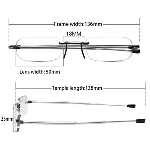 QDM Gafas de Lectura Plegables Gafas de Bloqueo de Luz Azul Elegante Diseño Plegable Sin Montura con Estuche de Espejo Portátil Gafas Anti Fatiga Ocular