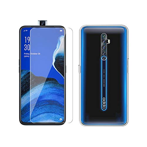 QFSM Transparente Funda + Cristal Templado para OPPO Reno 2Z (6.53"), Shell Silicona Carcasa Suave TPU Case Cover y 9H Dureza Duradera Protectora Pantalla Glass Film Protector -Clear
