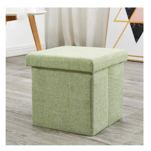 Qgg Baúl Plegable Taburete De Almacenamiento, Baúles De Almacenaje Banco,Baúles De Almacenaje Banco Plegable con Espacio De Alcenamiento Lino Storage Otomanas (Color : Green)