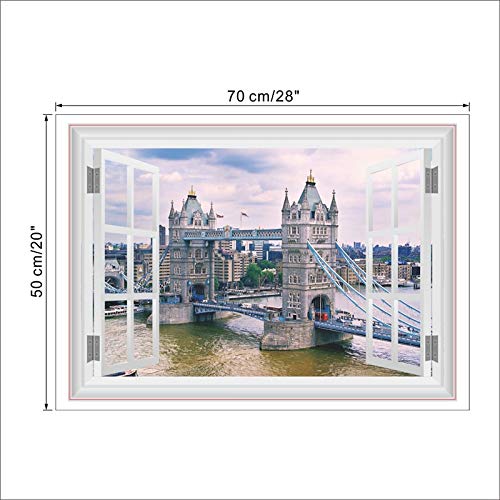 QIANGST London Thames River Tower Bridge Pegatinas de Pared para Decoraciones de Sala de Estar Paisaje Adesivos De Parede 3D Calcomanías de Ventanas