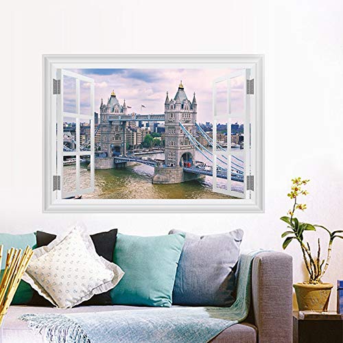 QIANGST London Thames River Tower Bridge Pegatinas de Pared para Decoraciones de Sala de Estar Paisaje Adesivos De Parede 3D Calcomanías de Ventanas