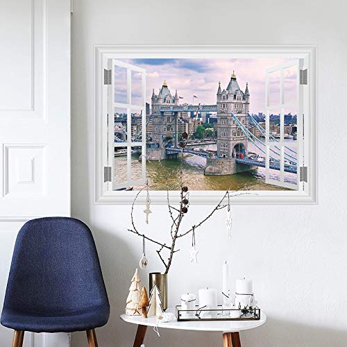 QIANGST London Thames River Tower Bridge Pegatinas de Pared para Decoraciones de Sala de Estar Paisaje Adesivos De Parede 3D Calcomanías de Ventanas