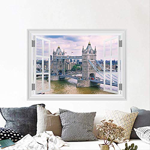 QIANGST London Thames River Tower Bridge Pegatinas de Pared para Decoraciones de Sala de Estar Paisaje Adesivos De Parede 3D Calcomanías de Ventanas