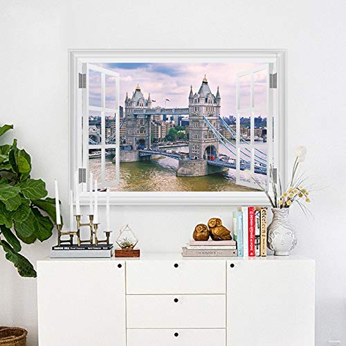 QIANGST London Thames River Tower Bridge Pegatinas de Pared para Decoraciones de Sala de Estar Paisaje Adesivos De Parede 3D Calcomanías de Ventanas