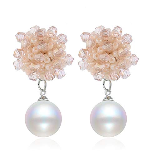 QIAO-RIHZKEJI Exquisita Moda Salvaje Pendientes de Estilo étnico Bohemio Pendientes Colgante de Perlas de diseñador Pendientes de arroz exagerados (Color : Pink)