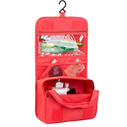 QLJ Mujeres Maquillaje Cosmético Artículos de tocador Lavado Viaje Colgante Plegable Afeitado Gran Capacidad Organizador de Almacenamiento Multifuncional Bolsa Bolsa - Sandía Rojo