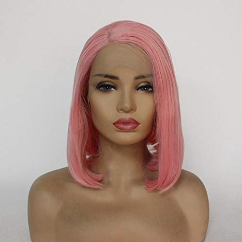QLSGO Pink Ladies Short Straight Hair Wigs Side Split Bobo Hair Tips Inside Hebilla Peluca de encaje frontal，Peluca de pelo natural rubio pastel 613# 22 pulgadas