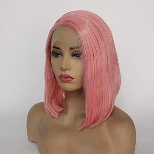 QLSGO Pink Ladies Short Straight Hair Wigs Side Split Bobo Hair Tips Inside Hebilla Peluca de encaje frontal，Peluca de pelo natural rubio pastel 613# 22 pulgadas
