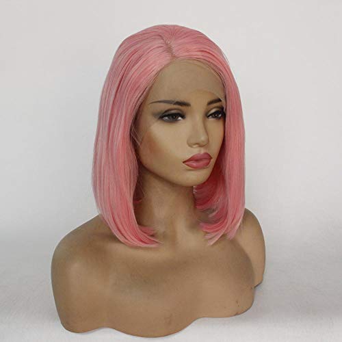 QLSGO Pink Ladies Short Straight Hair Wigs Side Split Bobo Hair Tips Inside Hebilla Peluca de encaje frontal，Peluca de pelo natural rubio pastel 613# 22 pulgadas