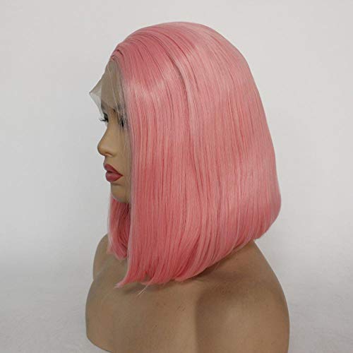 QLSGO Pink Ladies Short Straight Hair Wigs Side Split Bobo Hair Tips Inside Hebilla Peluca de encaje frontal，Peluca de pelo natural rubio pastel 613# 22 pulgadas