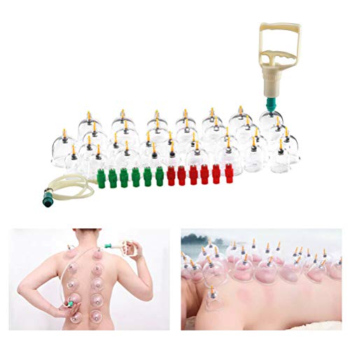 QoFina Juego de Tazas de ventosas de 32 Piezas, ventosas de Terapia China Tradicional biomagnética con Mango de Bombeo y Tubo de extensión