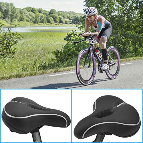 Qomolo Sillín de Bicicleta, Sillin de Bici Cómodo y Ergonómico,Impermeable Asiento de Bicicleta con Choque Bola Absorbente para MTB/Bicicleta de Carretera/Bicicleta Urbana (con Cubierta de Lluvia)