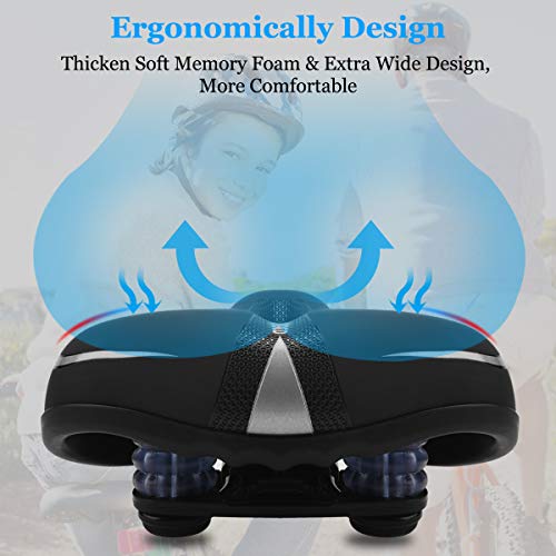 Qomolo Sillín de Bicicleta, Sillin de Bici Cómodo y Ergonómico,Impermeable Asiento de Bicicleta con Choque Bola Absorbente para MTB/Bicicleta de Carretera/Bicicleta Urbana (con Cubierta de Lluvia)
