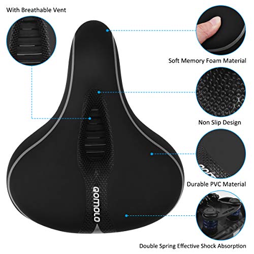 Qomolo Sillín de Bicicleta, Sillin de Bici Cómodo y Ergonómico,Impermeable Asiento de Bicicleta con Choque Bola Absorbente para MTB/Bicicleta de Carretera/Bicicleta Urbana (con Cubierta de Lluvia)