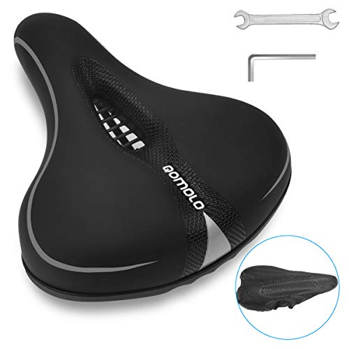 Qomolo Sillín de Bicicleta, Sillin de Bici Cómodo y Ergonómico,Impermeable Asiento de Bicicleta con Choque Bola Absorbente para MTB/Bicicleta de Carretera/Bicicleta Urbana (con Cubierta de Lluvia)