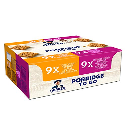 Quaker Porridge To Go Barra de desayuno Golden Syrup & Strawberry Frambuesa & Cranberry Variedad 18 x 55 g