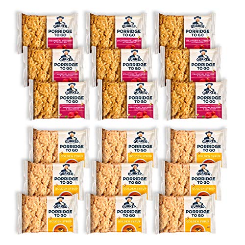 Quaker Porridge To Go Barra de desayuno Golden Syrup & Strawberry Frambuesa & Cranberry Variedad 18 x 55 g