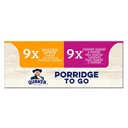 Quaker Porridge To Go Barra de desayuno Golden Syrup & Strawberry Frambuesa & Cranberry Variedad 18 x 55 g