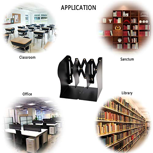 Qualsen Sujetalibros, Sujetalibros telescópicos de metal, soporte de libro para biblioteca escuela oficina en el hogar Oficina de trabajo Negro