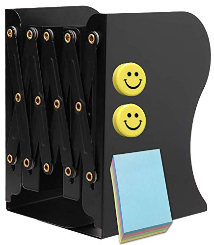 Qualsen Sujetalibros, Sujetalibros telescópicos de metal, soporte de libro para biblioteca escuela oficina en el hogar Oficina de trabajo Negro