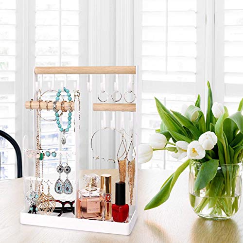Qulable Organizador de almacenamiento de joyería, organizador de joyería de hierro forjado de madera, soporte de exhibición para el hogar, colgante estante