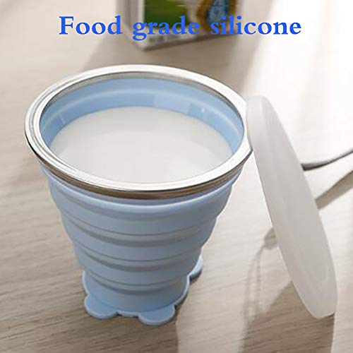 qwqqaq Plegable Silicona Taza De Viaje con Cuerda Conveniente,bpa-Gratis Taza De Te Compresible Taza De Boca Reutilizable Botella De Bebidas Viajeros-Azul 250ml