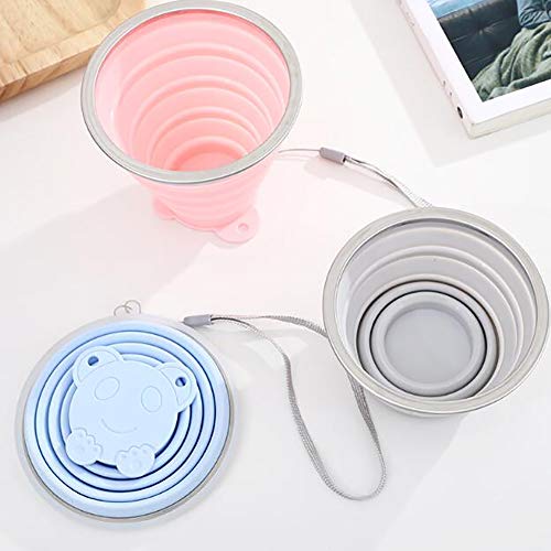 qwqqaq Plegable Silicona Taza De Viaje con Cuerda Conveniente,bpa-Gratis Taza De Te Compresible Taza De Boca Reutilizable Botella De Bebidas Viajeros-Azul 250ml