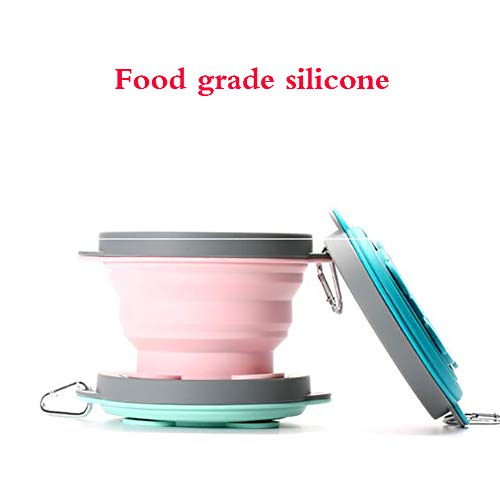 qwqqaq Plegable Silicona Taza De Viaje con Cuerda Conveniente,Reutilizable Taza De Te Bpa-Gratis Botella De Bebidas Compresible Taza De Boca Viajeros-Rosado 1l