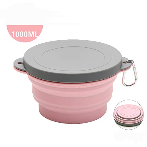qwqqaq Plegable Silicona Taza De Viaje con Cuerda Conveniente,Reutilizable Taza De Te Bpa-Gratis Botella De Bebidas Compresible Taza De Boca Viajeros-Rosado 1l