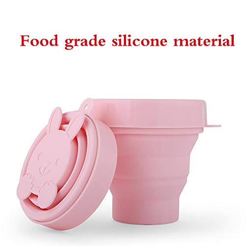 qwqqaq Plegable Silicona Taza De Viaje,Compresible Bpa-Gratis Taza De Boca Reutilizable Portátil Diario Botella De Bebidas Viajeros-Rosado 230ml