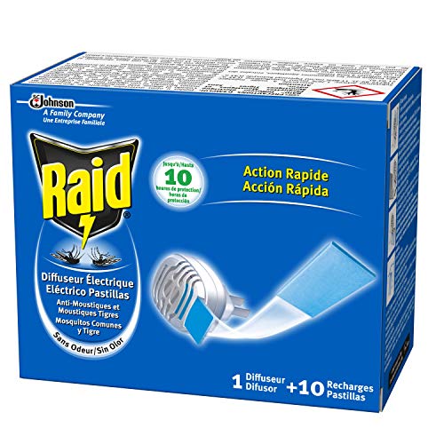 Raid - Eléctrico Pastillas Anti Mosquitos Comunes y Tigre con Acción Rápida, difusor + 10 pastillas [Pack de 4]