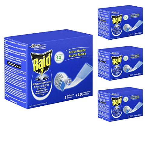 Raid - Eléctrico Pastillas Anti Mosquitos Comunes y Tigre con Acción Rápida, difusor + 10 pastillas [Pack de 4]
