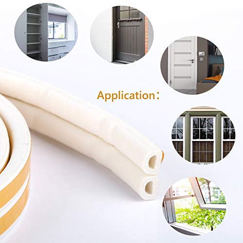 RATEL Tira de Sellado Junta de 24 m/78,7 pies, Goma burlete para Puerta Ventana Antigolpes Resistente al Agua Autoadhesiva con 1 tijera y 1 cinta métrica para bloquear grietas y huecos (blanco)