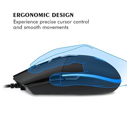 Ratón para Juegos con Cable, iluminación RGB Ajustable DPI hasta 7000 Ratones para Juegos USB programables con 6 Botones, diseño ergonómico Shell para Jugadores de PC/Mac- Negro